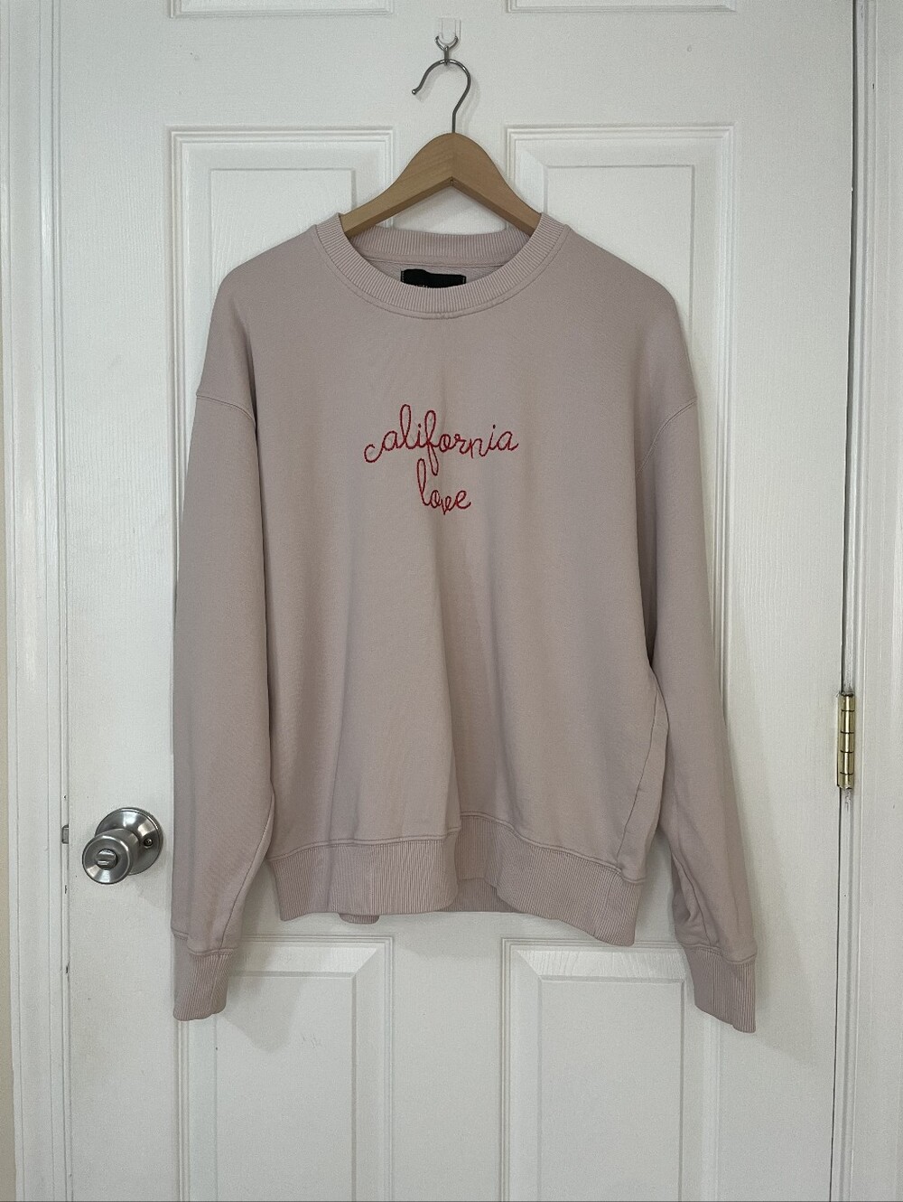 Lingua Franca "California Love" Embroidered Crewneck Sweater - Blush Pink Size L